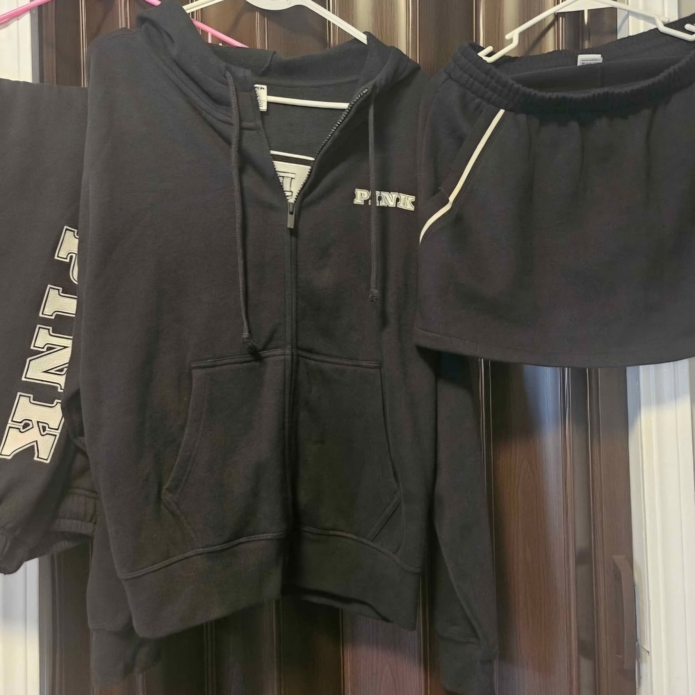 PINK Victoria's Secret Kids Black Hoodie and Shorts Set